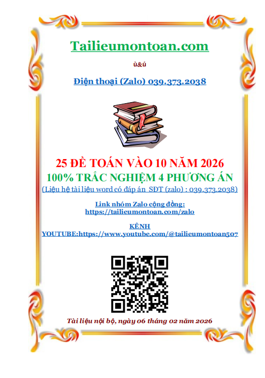25 đề toán trắc nghiệm toán trắc nghiệm 100% bốn phương án ôn thi lớp 10